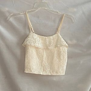 Xhilaration Cream Lace Cropped Tank Top